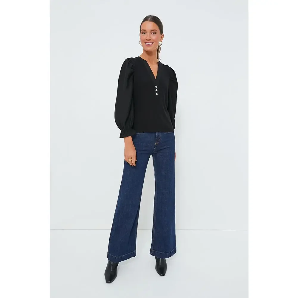 Tuckernuck Black Puff-Sleeve Henley Top